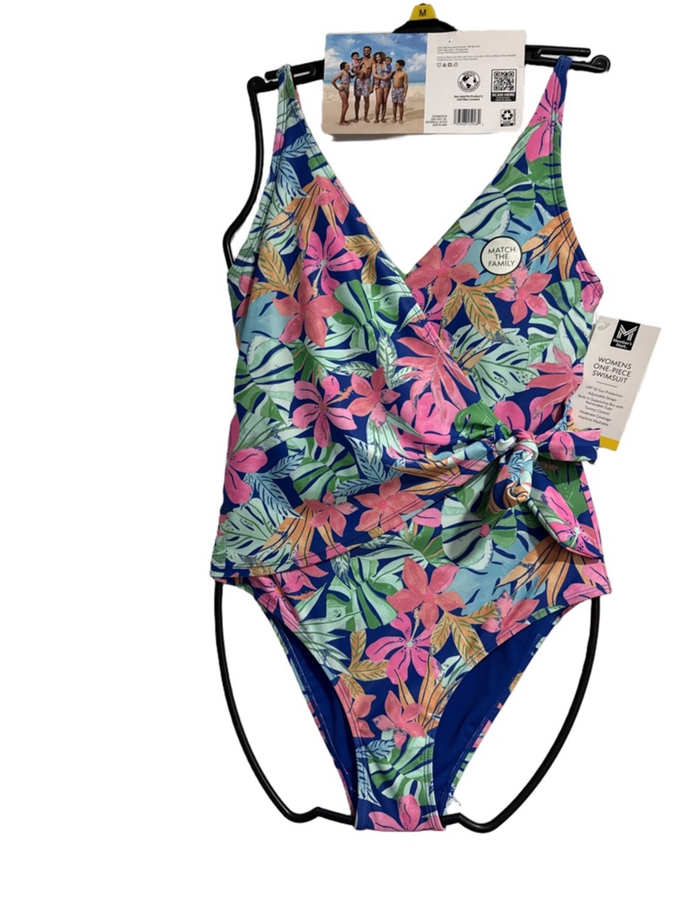 Women's Floral One-Piece Swimsuit - Pink & Blue
